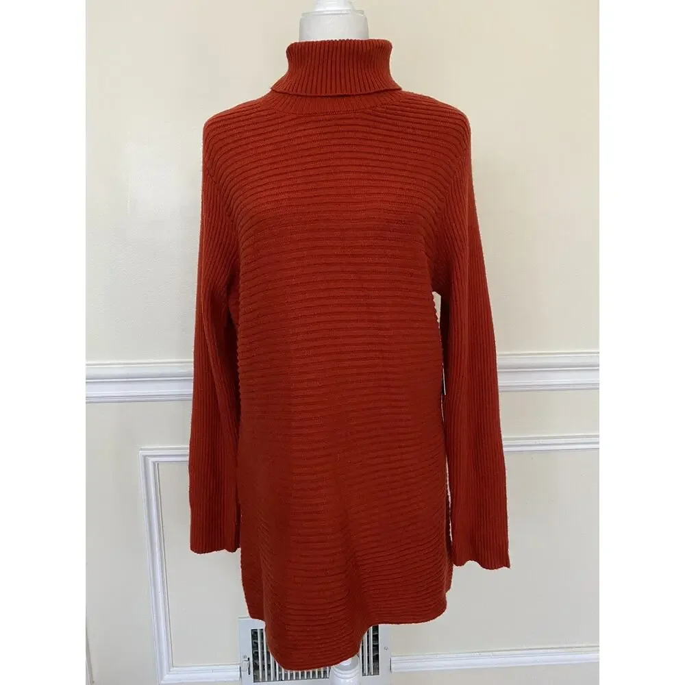 Devotion By Cyrus Women's Horizontal Ribbed Turtleneck Top Sweater L A004518